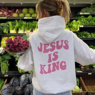 Jesus Is King Print Women's Casual Hoodie