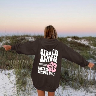 Women's Siesta Beach Surf Memories South Malibu Catch Waves 1971 Print Casual Hoodie