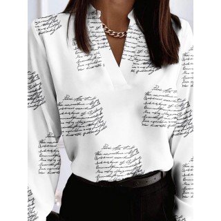 Long Sleeve V-Neck Loose Print Blouse