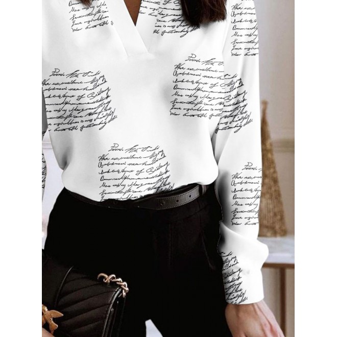 Long Sleeve V-Neck Loose Print Blouse