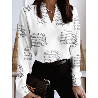 Long Sleeve V-Neck Loose Print Blouse