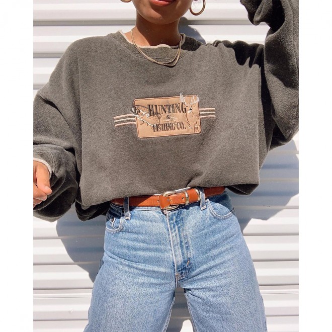 Vintage Print Crew Neck Casual Sweatshirt