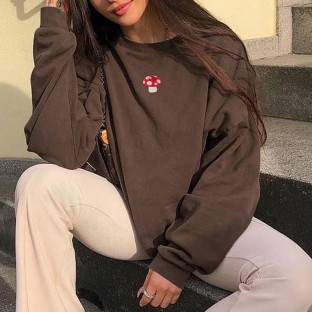 Cute Mushroom Printed Vintage Casual Sweatshirt
