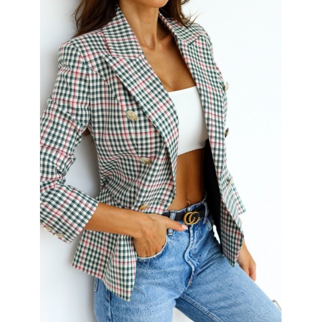 New Long Sleeve Suit Plaid Double Breasted Suit