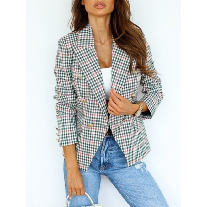 New Long Sleeve Suit Plaid Double Breasted Suit