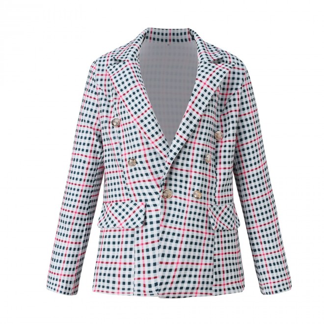 New Long Sleeve Suit Plaid Double Breasted Suit