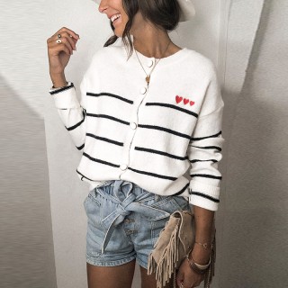Fashion French Long Sleeve Striped Wool Cardigan