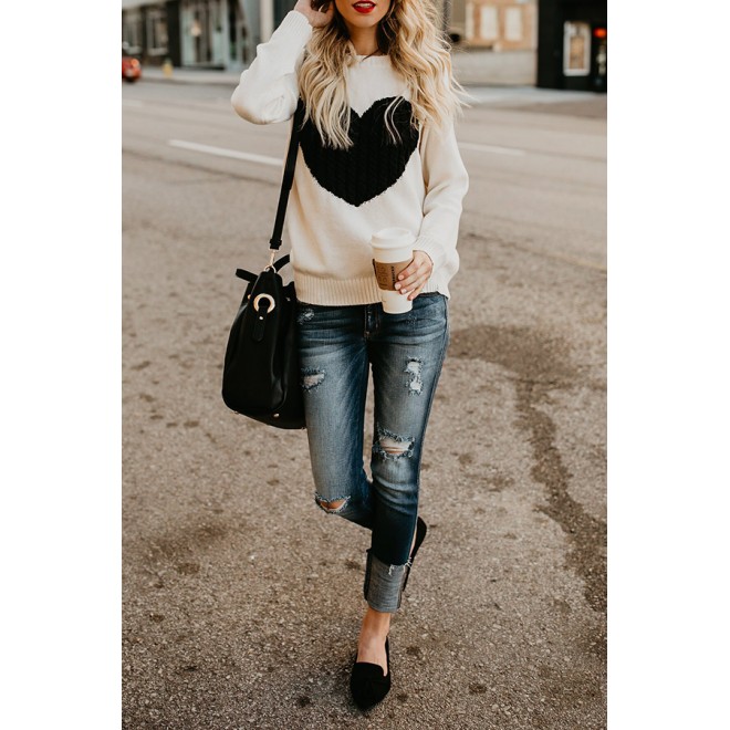 With Love Round Neck Color Block Sweaters