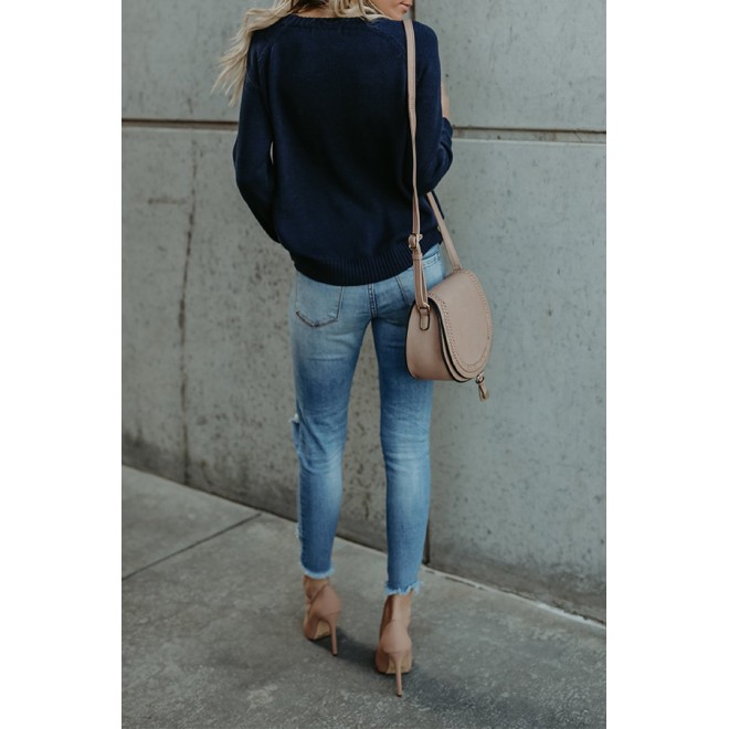 With Love Round Neck Color Block Sweaters