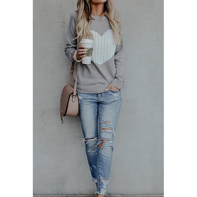 With Love Round Neck Color Block Sweaters