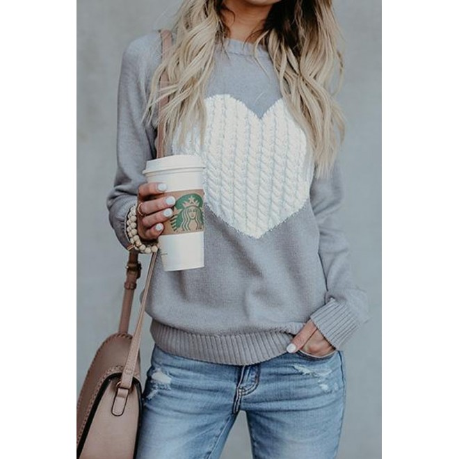 With Love Round Neck Color Block Sweaters