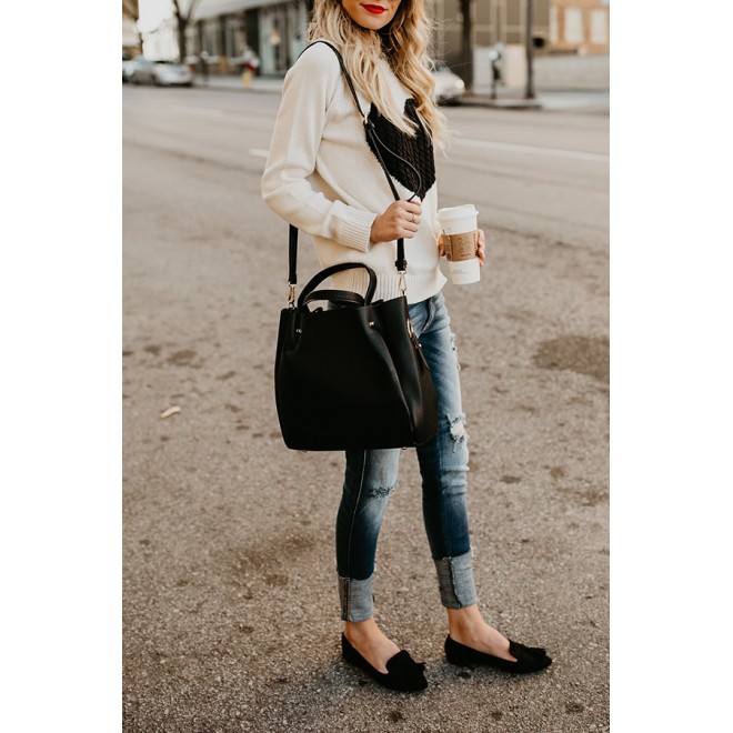 With Love Round Neck Color Block Sweaters