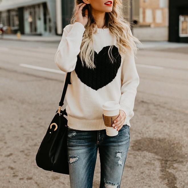 With Love Round Neck Color Block Sweaters