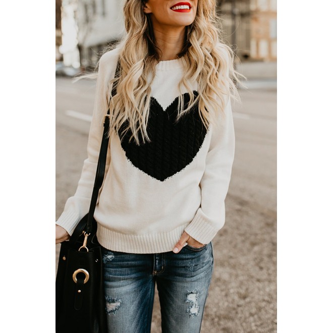 With Love Round Neck Color Block Sweaters