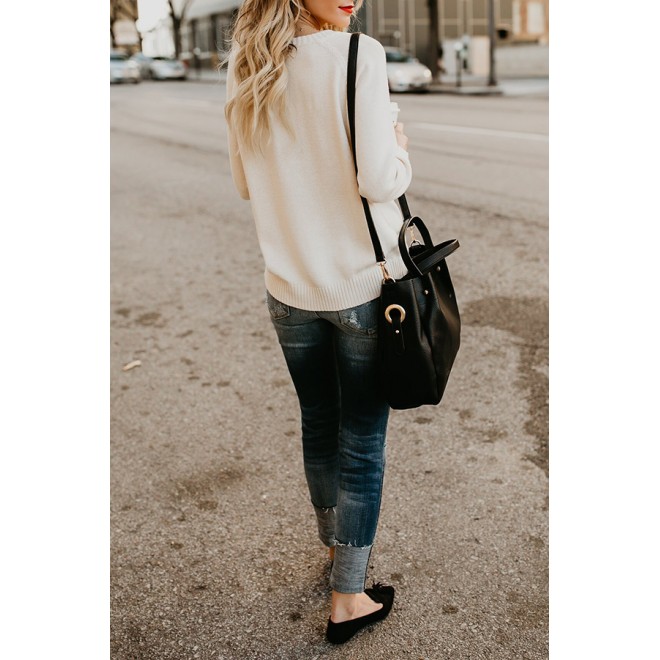 With Love Round Neck Color Block Sweaters