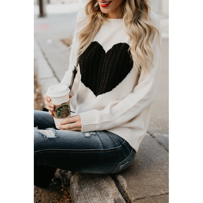 With Love Round Neck Color Block Sweaters