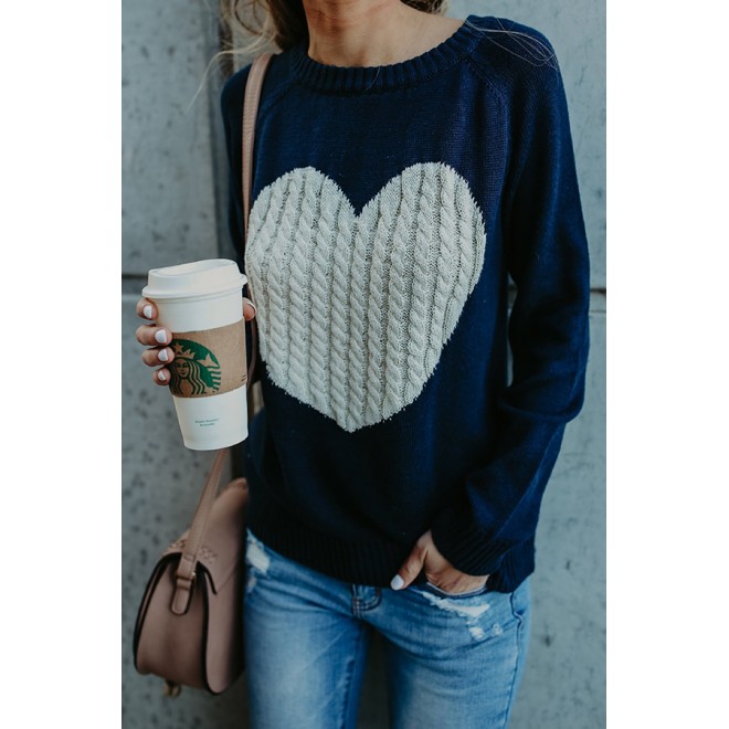 With Love Round Neck Color Block Sweaters