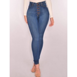Casual Solid High Waist Stretch Jeans