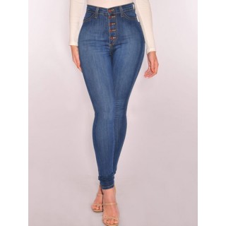 Casual Solid High Waist Stretch Jeans