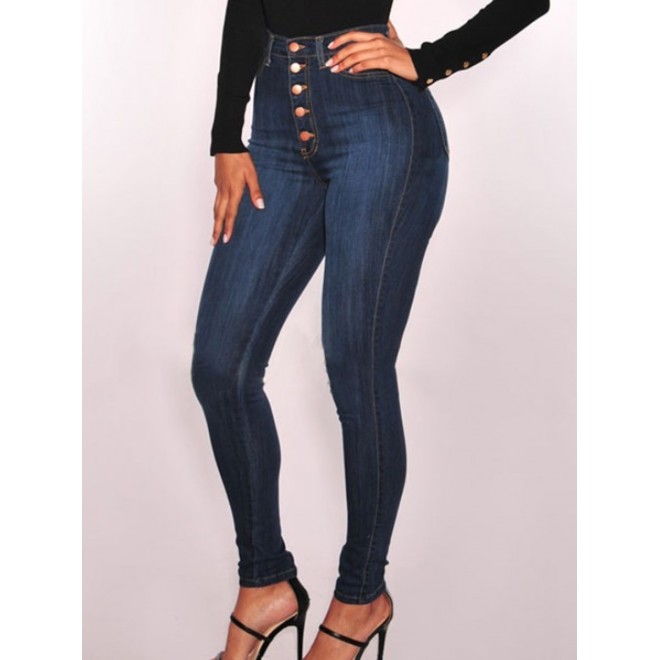 Casual Solid High Waist Stretch Jeans