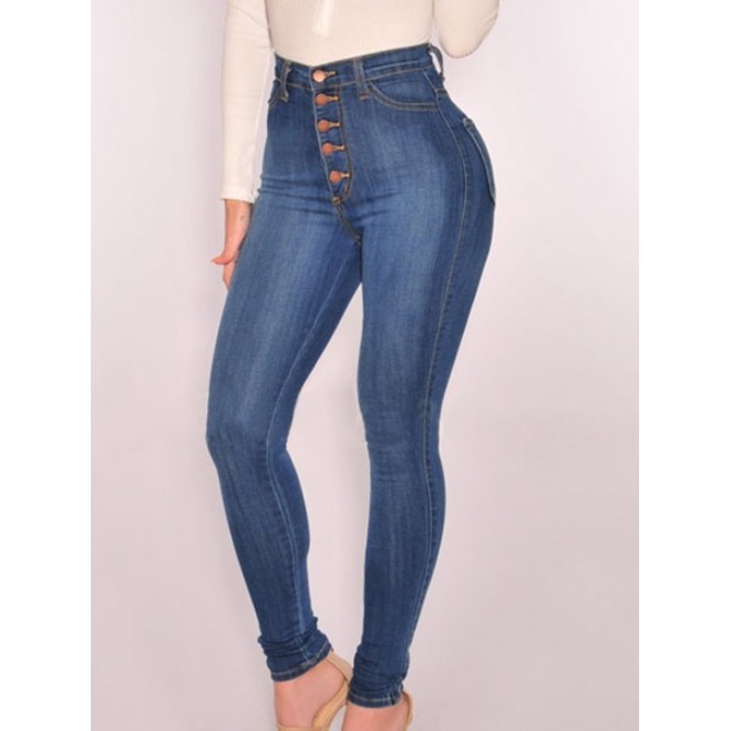Casual Solid High Waist Stretch Jeans