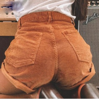 Women's Corduroy High Waist Curled Solid Color Loose Shorts