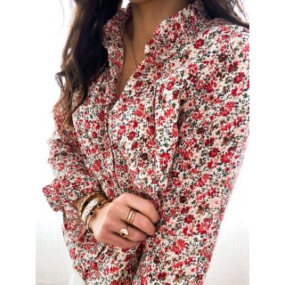 Floral Print Stand Collar Long Sleeve Shirt