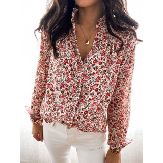 Floral Print Stand Collar Long Sleeve Shirt