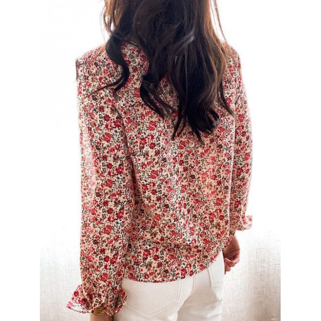 Floral Print Stand Collar Long Sleeve Shirt