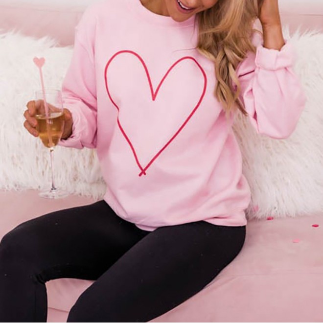 Women's Red Heart Valentine's Day Print Casual Sweatshirt