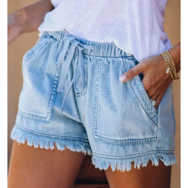 Denim Elastic Waist Tie Shorts