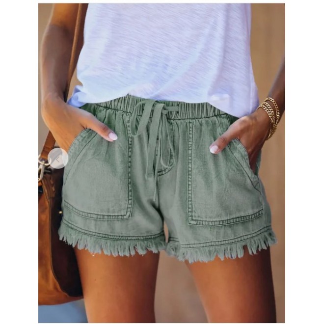 Denim Elastic Waist Tie Shorts