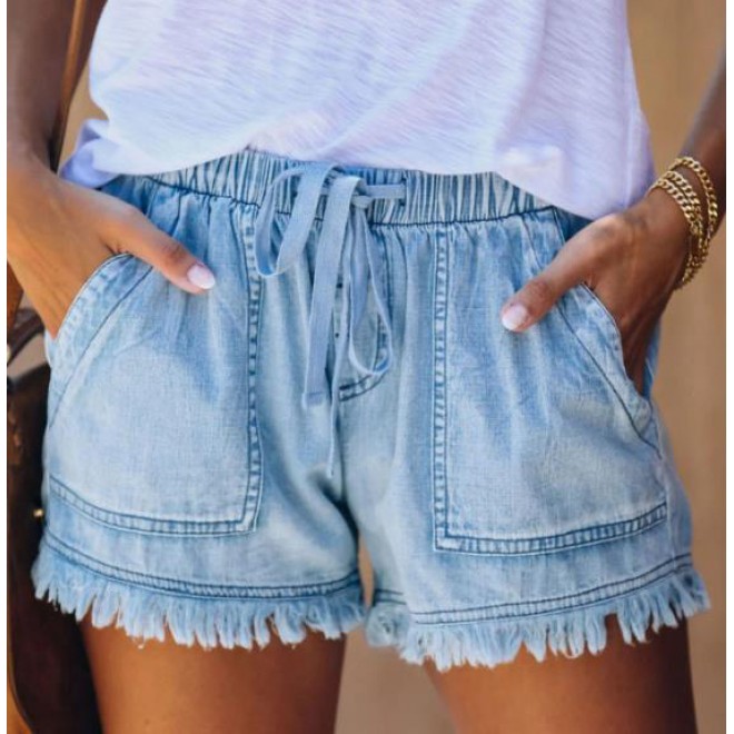 Denim Elastic Waist Tie Shorts