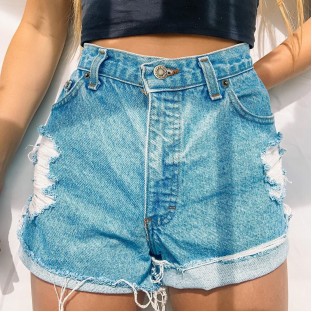 Basic Casual Embroidered Graphic Denim Shorts