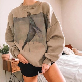Womens Fashion Round Neck Embroidered Loose Sweatshirt