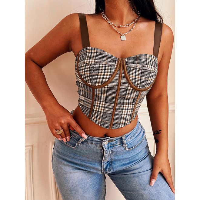 Plaid Breasts Pastoral Sexy Short Camisole