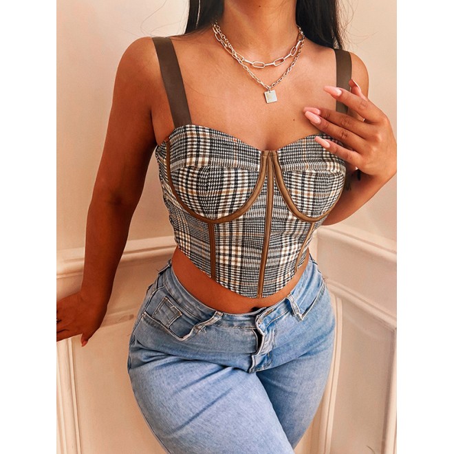 Plaid Breasts Pastoral Sexy Short Camisole