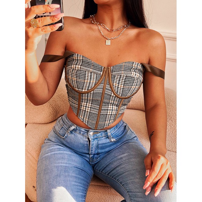 Plaid Breasts Pastoral Sexy Short Camisole
