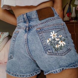 Fashion Casual Floral Embroidered Denim Shorts