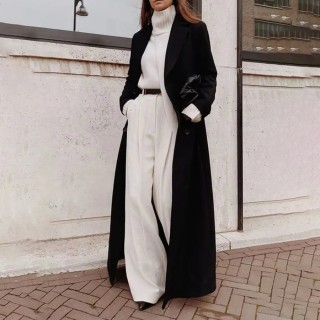 Loose Solid Color Long Sleeve Long Coat