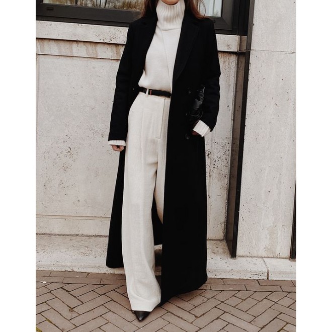 Loose Solid Color Long Sleeve Long Coat
