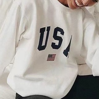 Letter Print Round Neck Long-sleeved Loose Sweater Women