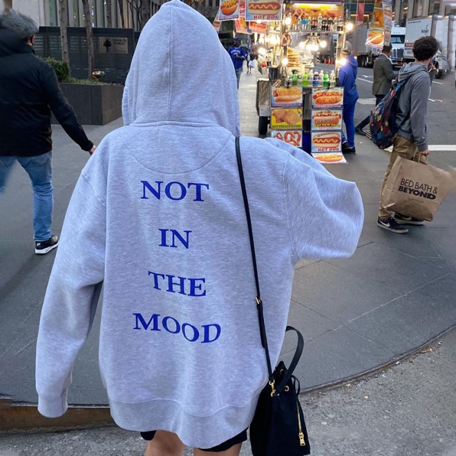 Chic Vintage Letter Mood Print Casual Hoodie Sweatshirt