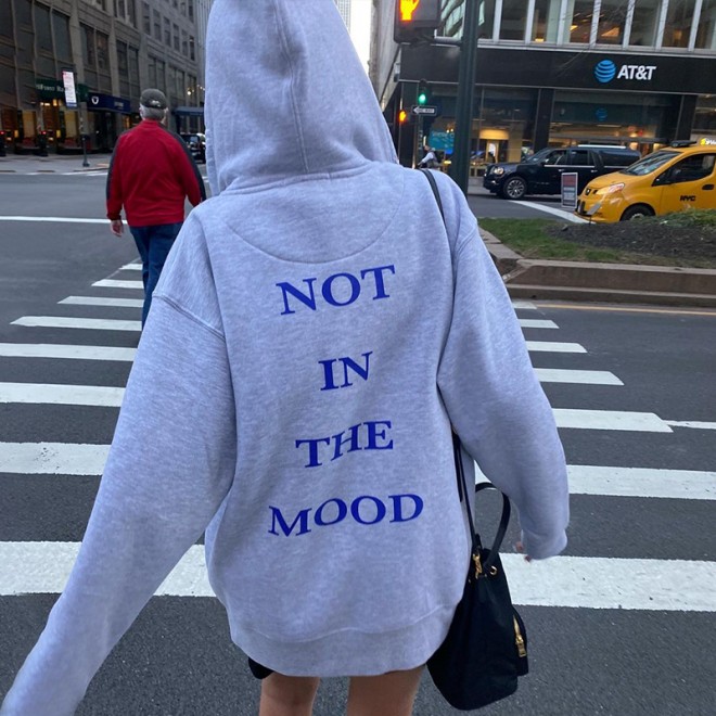 Chic Vintage Letter Mood Print Casual Hoodie Sweatshirt
