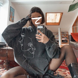 Vintage Basic Face Print Hoodie