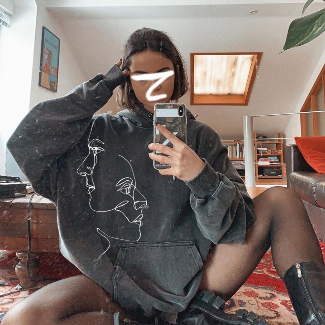 Vintage Basic Face Print Hoodie