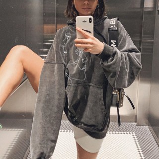 Vintage Basic Face Print Hoodie