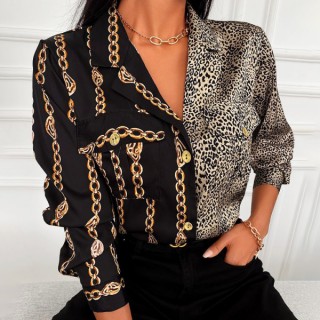 Fashion Asymmetric Printed Blouse