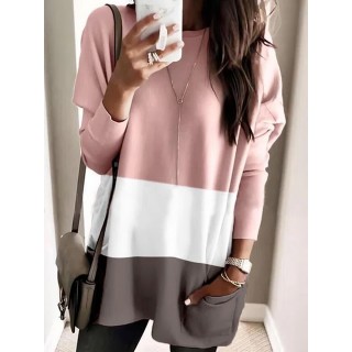 Casual Color Matching Crew Neck Long Sleeves T-shirt