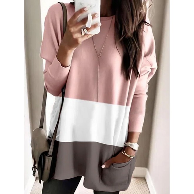 Casual Color Matching Crew Neck Long Sleeves T-shirt